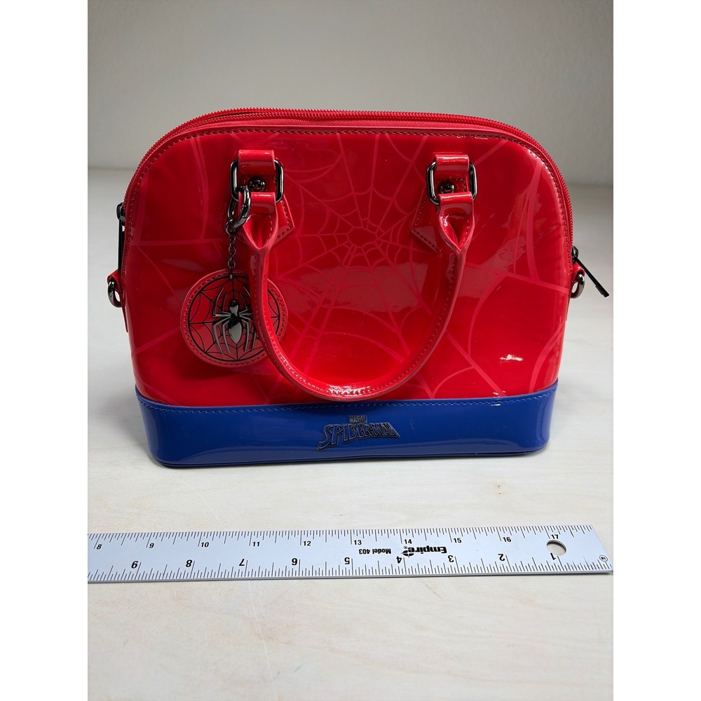 Marvel Spider-Man Red Blue Patent Dome Satchel Bag Universal Studios Purse - Picture 2 of 10
